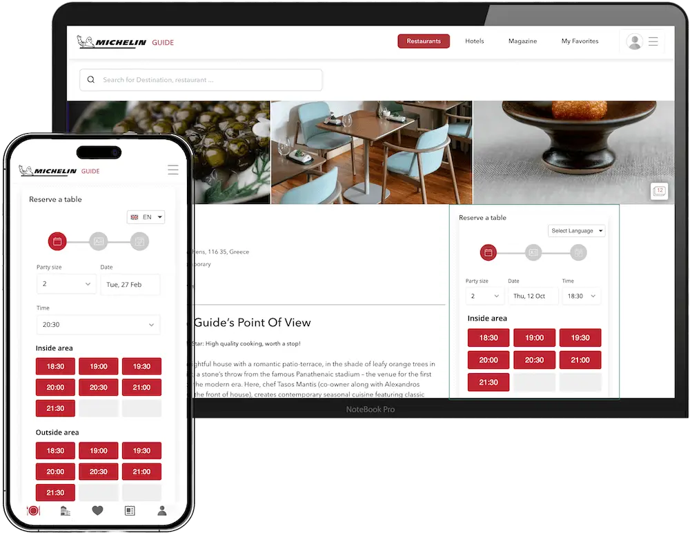 Mozrest for Restaurants | Booking calendar powered by Mozrest on the MICHELIN Guide website